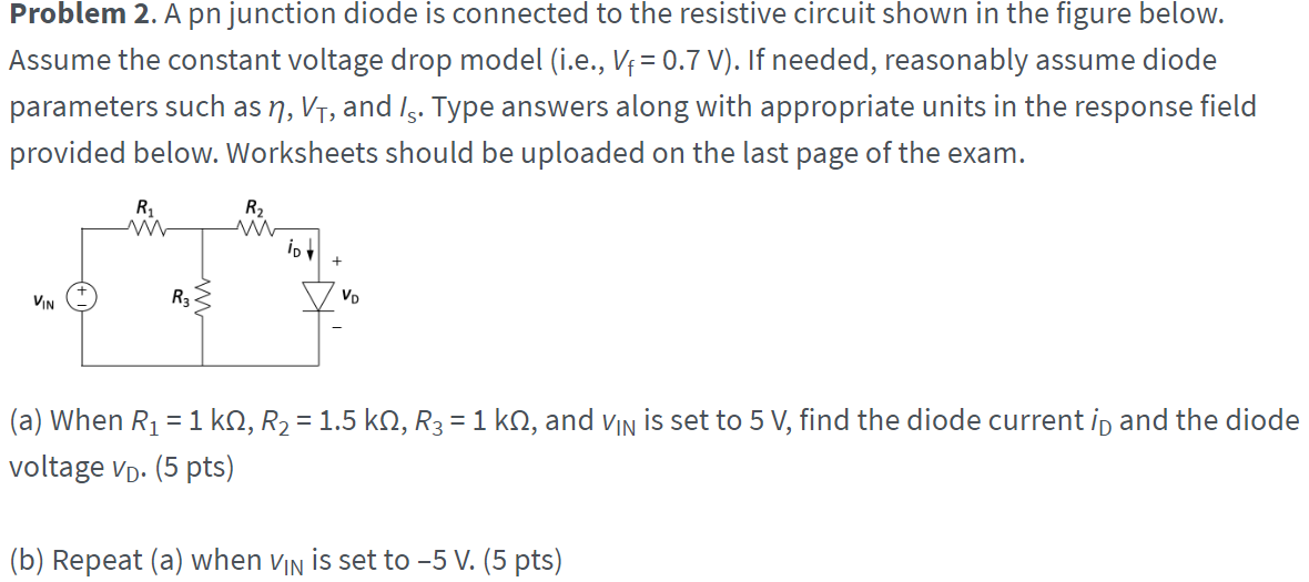 Solved Problem 2. A pn junction diode is connected to the | Chegg.com