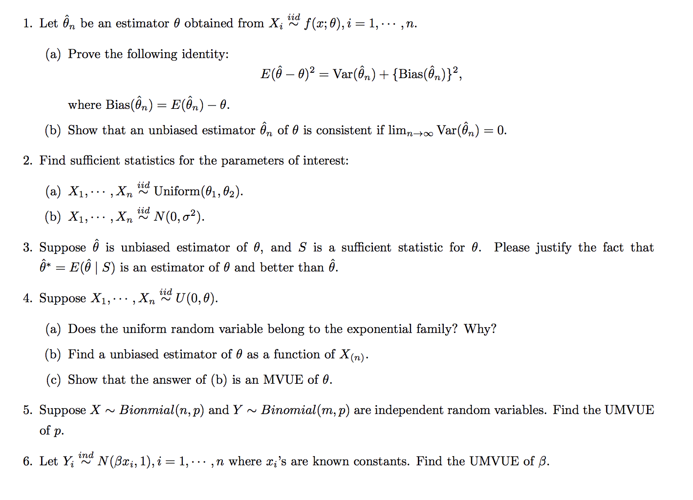 Solved Iid 1 Let On Be An Estimator 0 Obtained From Xi F Chegg Com