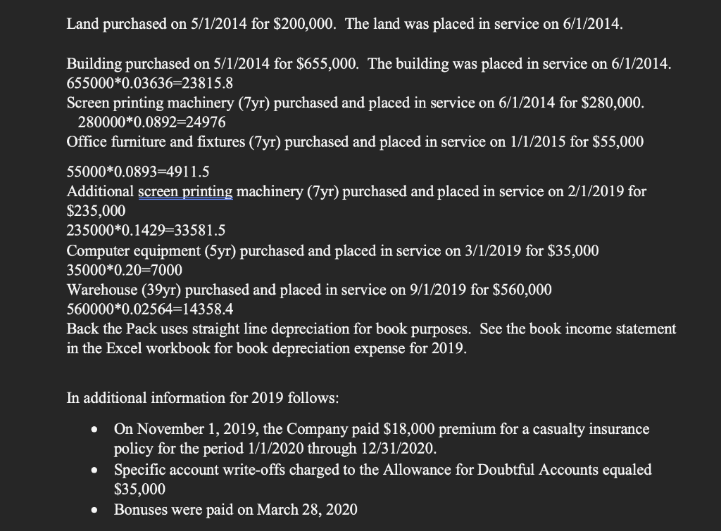 with MACRS table method for the corporate tax return | Chegg.com