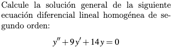 Calcule la solución general de la siguiente ecuación diferencial lineal homogénea de segundo orden: \[ y^{\prime \prime}+9 y^