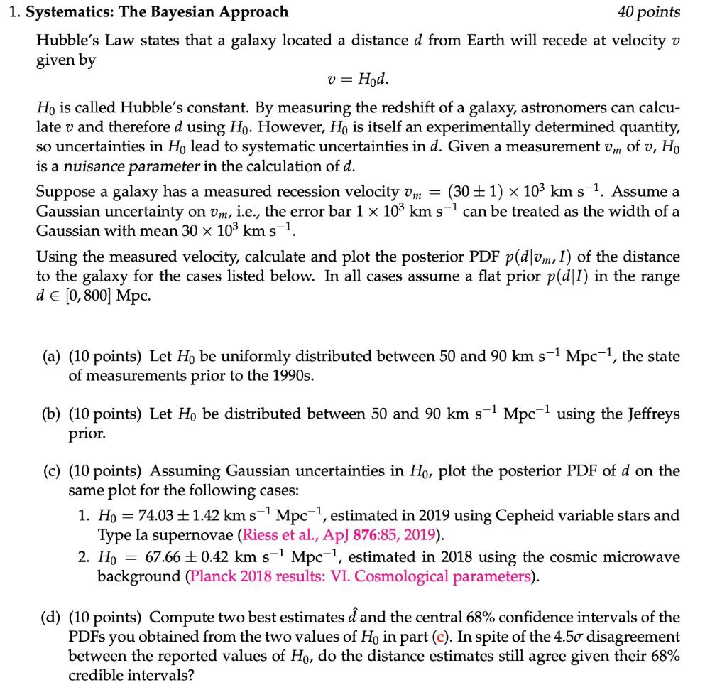 Solved V = 1. Systematics: The Bayesian Approach 40 points | Chegg.com
