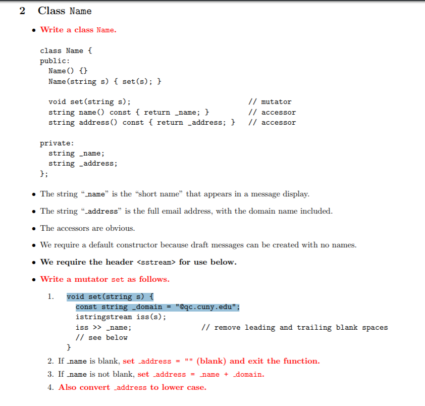 Solved 2 Class Name Write a class Name class Name public | Chegg.com