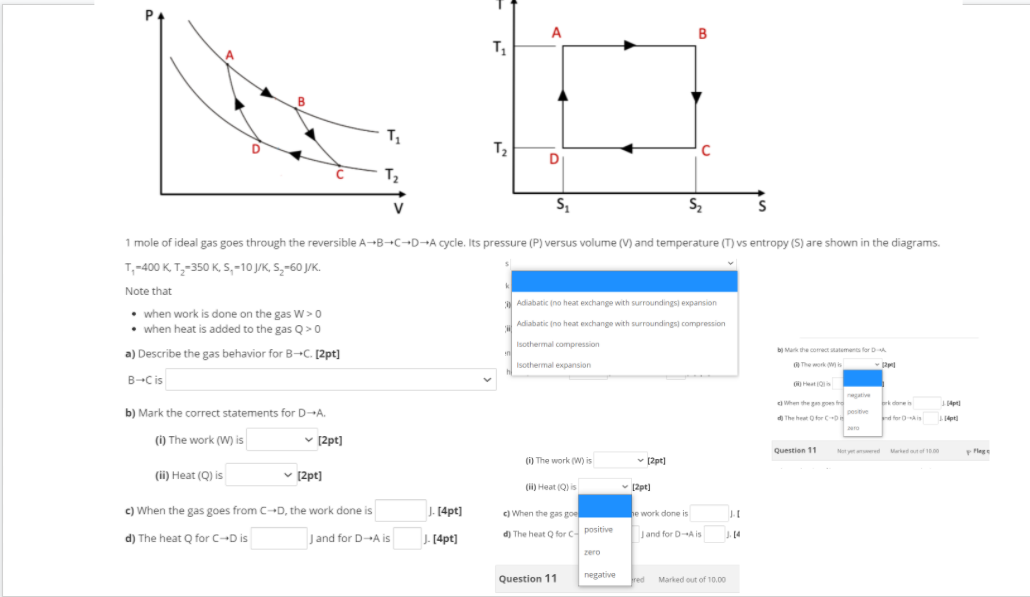 Solved A B T T T2 S D T2 V S S2 S 1 Mole Of Ideal Gas Go Chegg Com