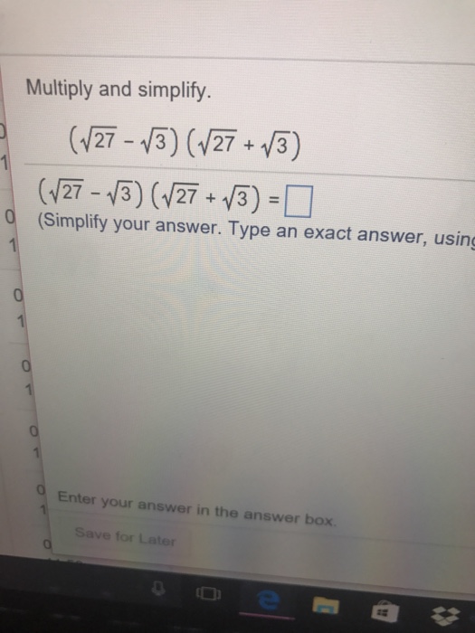 Solved Multiply and simplify. (squareroot 27 - squareroot | Chegg.com