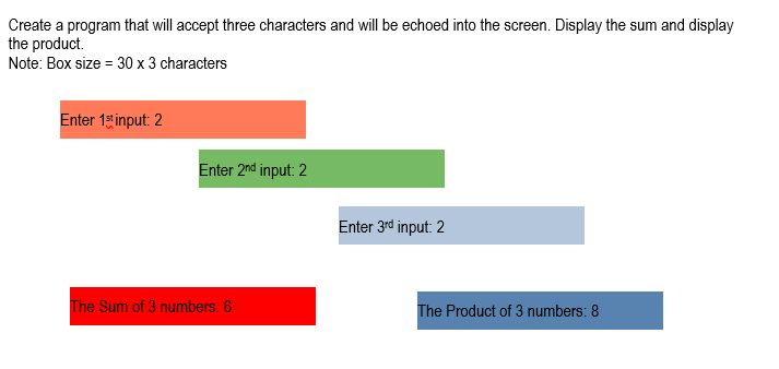 Solved Create a program that will accept 3 inputs and | Chegg.com