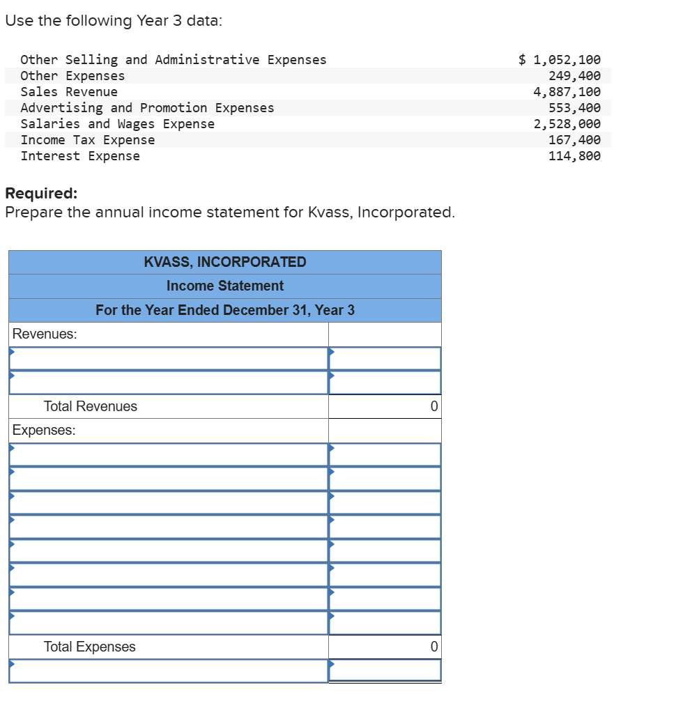 Income Statement Table With Javascript Solved Use the following Year 3 data:\table[[Other Selling | Chegg.com