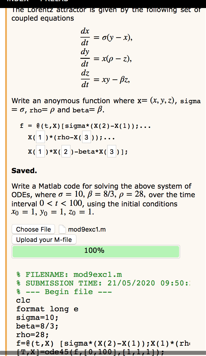 The Lorentz Attractor Is Given By The Following Set Chegg Com