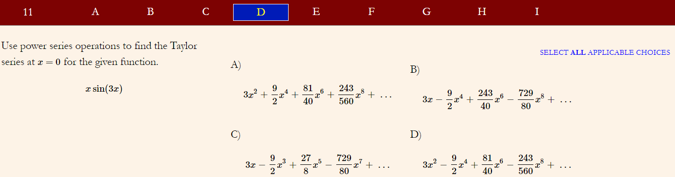 Solved 11 A B C D E F G H I Use power series operations to | Chegg.com
