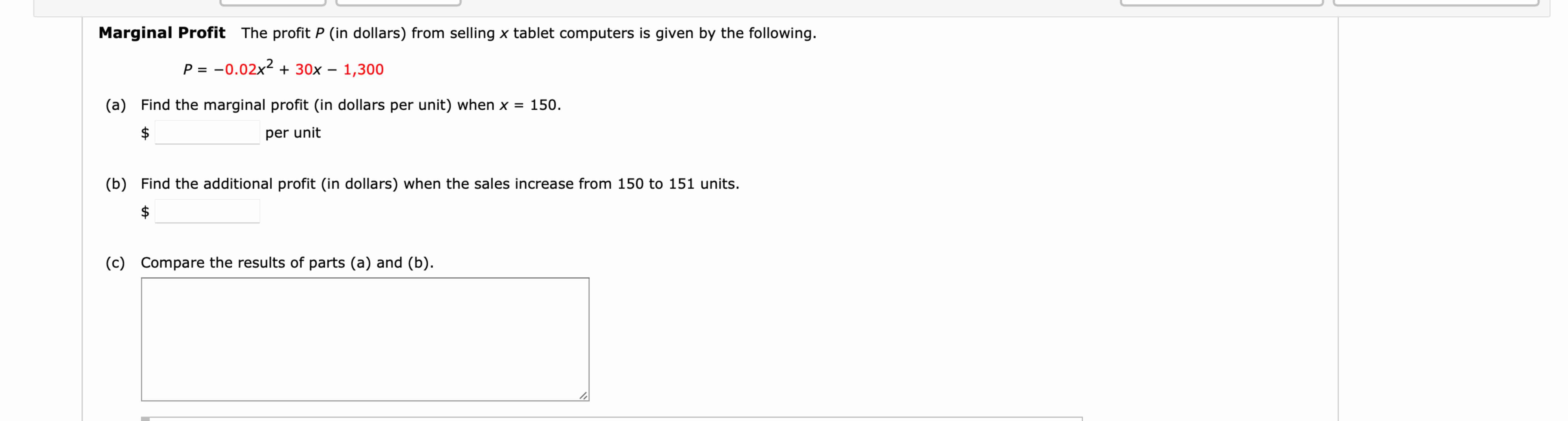 Solved Marginal Profit The profit P (in ﻿dollars) ﻿from | Chegg.com
