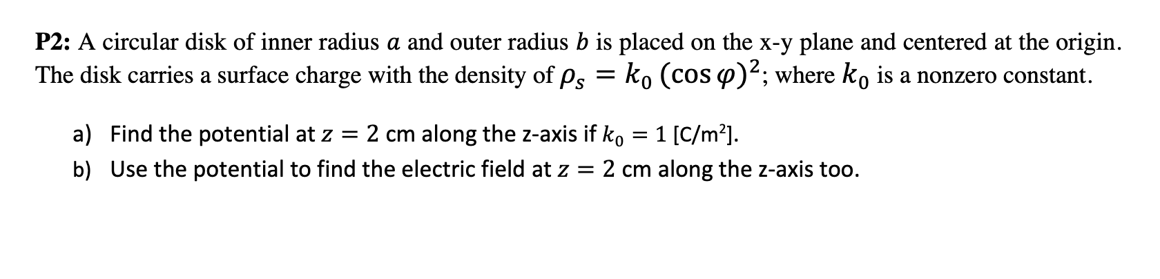 Solved P2: A circular disk of inner radius a and outer | Chegg.com