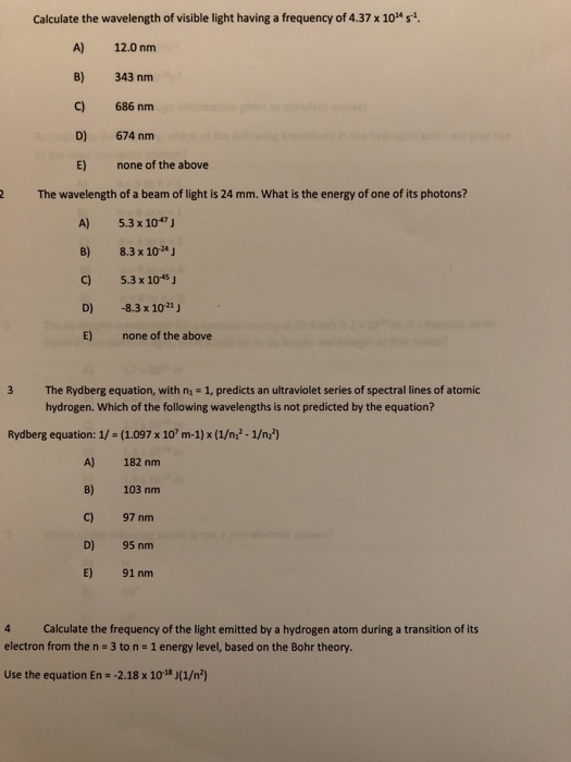 Solved Calculate the wavelength of visible light having a | Chegg.com