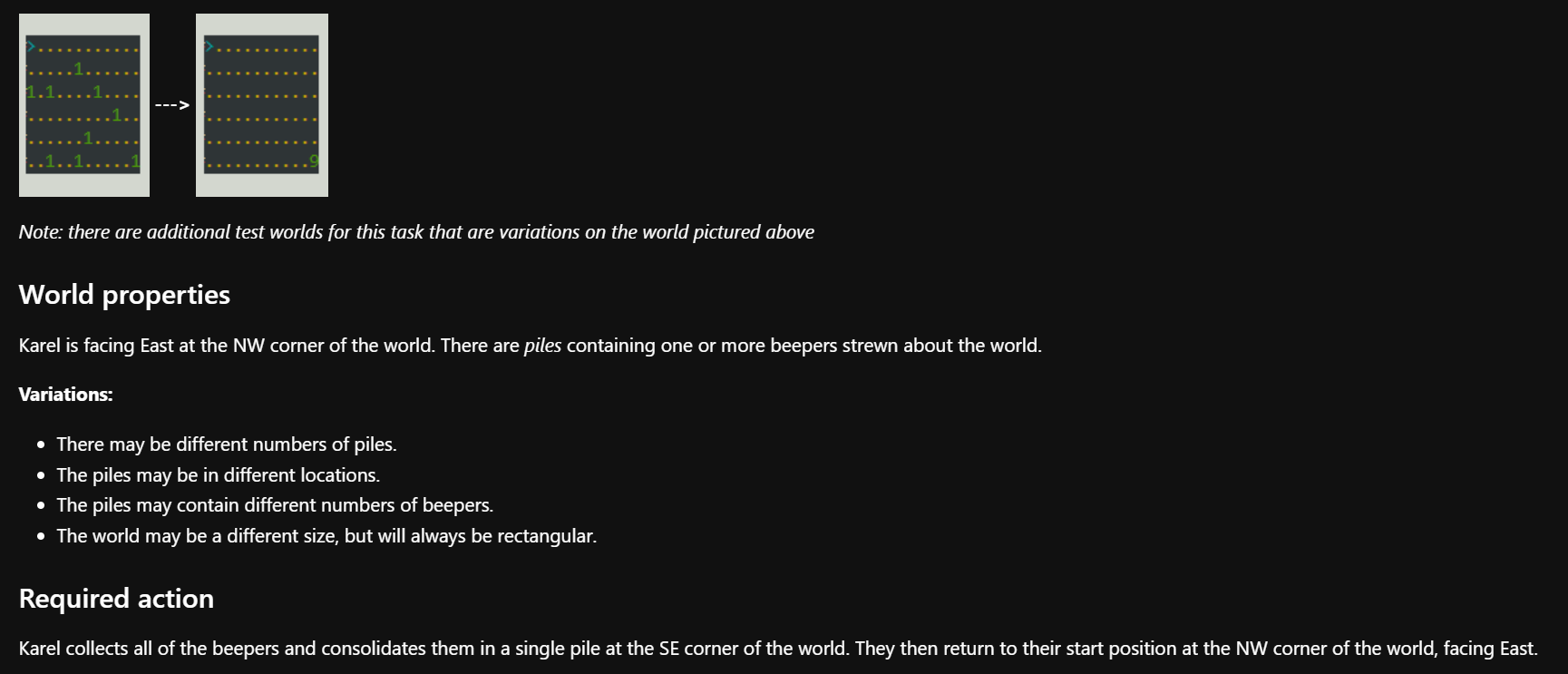 World properties Karel is facing East at the NW | Chegg.com