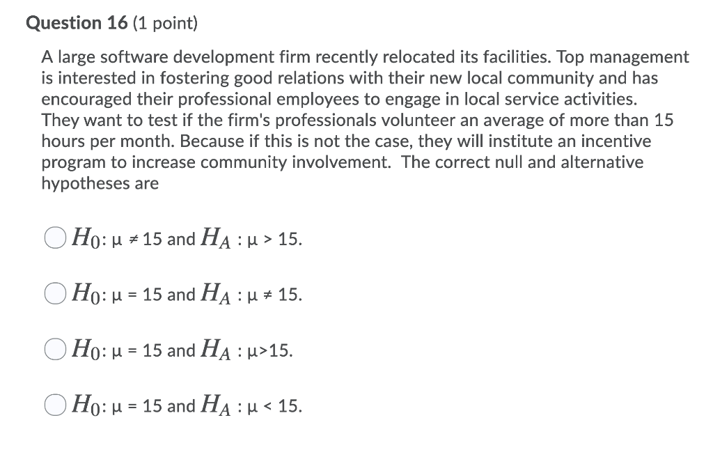 Question 16 1 Point A Large Software Development Chegg 