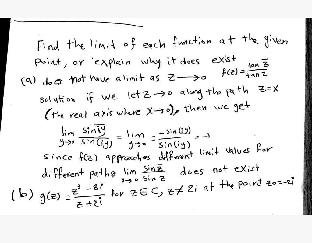 Solved o tan Z tanz Find the limit of each function at the | Chegg.com