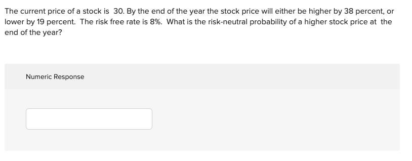 Solved The current price of a stock is 30. By the end of the | Chegg.com
