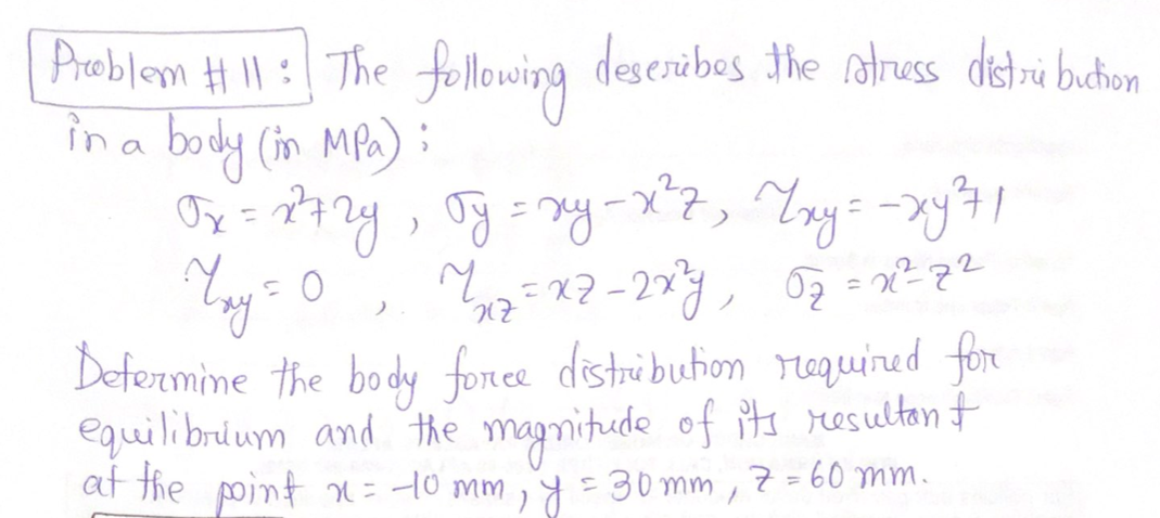 Solved The following deseribes the stress distribution in a | Chegg.com