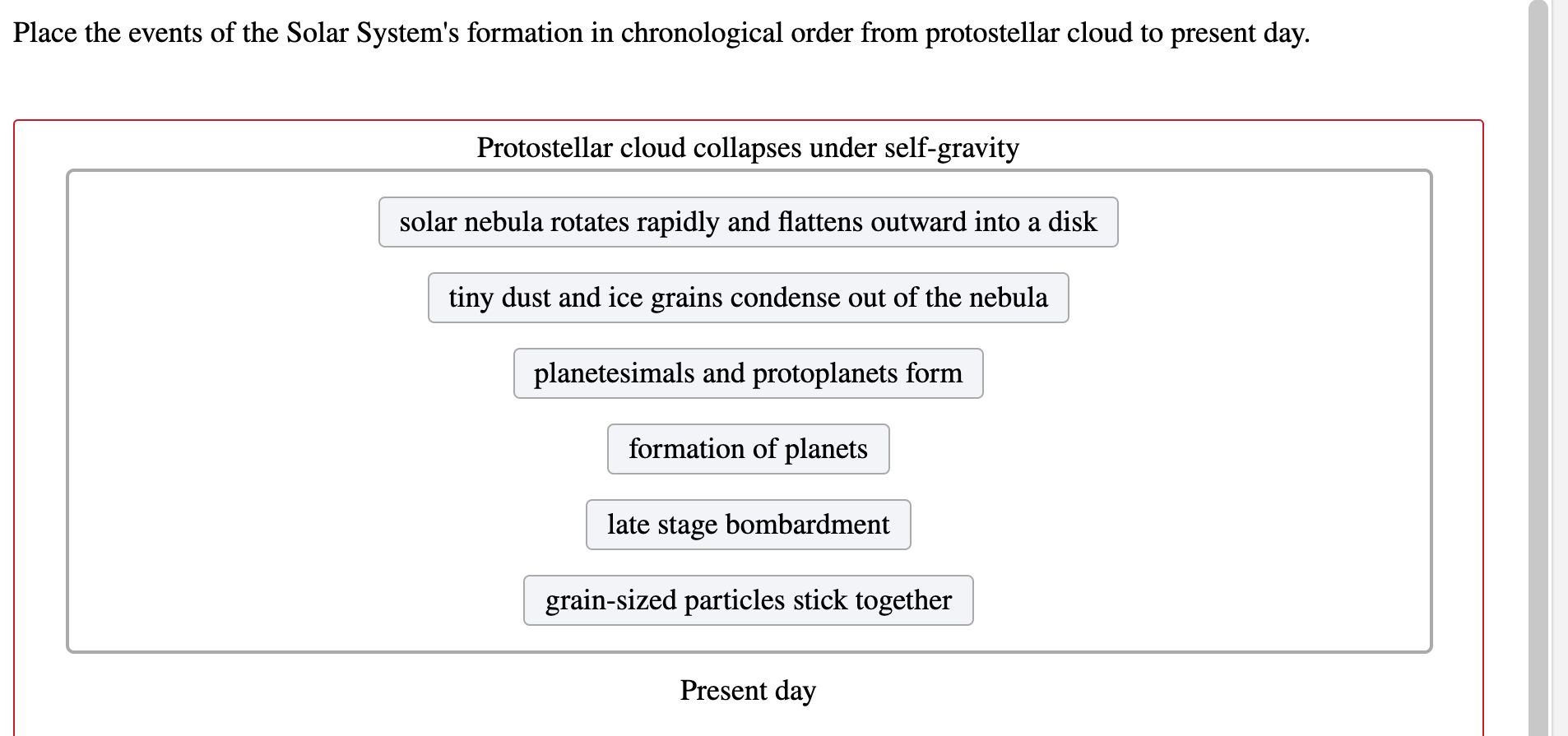 Solved Place the events of the Solar System's formation in | Chegg.com