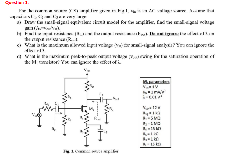 Solved Question 1 For the common source (CS) amplifier