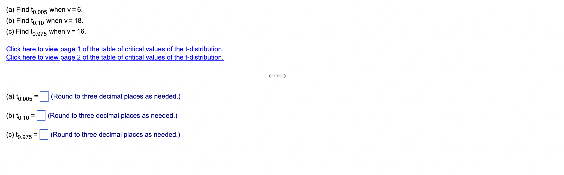 Solved (a) Find to.005 when v= 6. (b) Find to. 10 when v= | Chegg.com