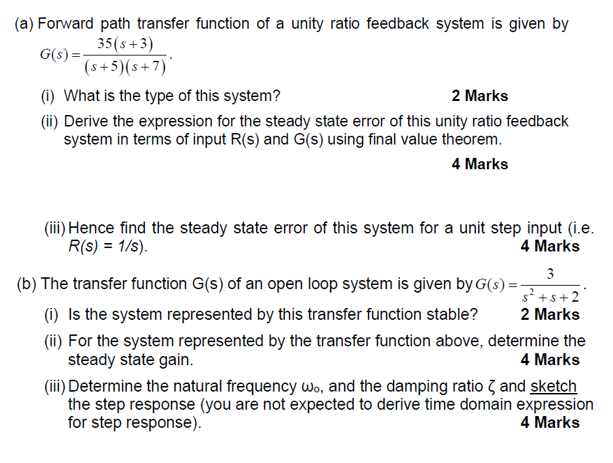 Solved (a) Forward Path Transfer Function Of A Unity Ratio | Chegg.com