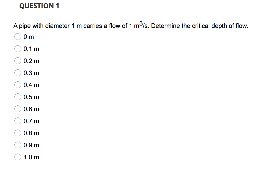 Solved QUESTION 1 A pipe with diameter 1 m carries a flow of | Chegg.com