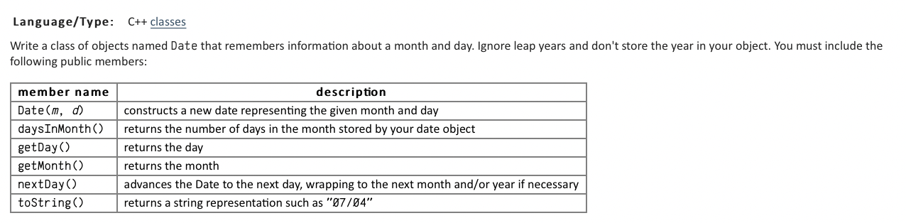 Solved Language/Type: C++ classes Write a class of objects | Chegg.com