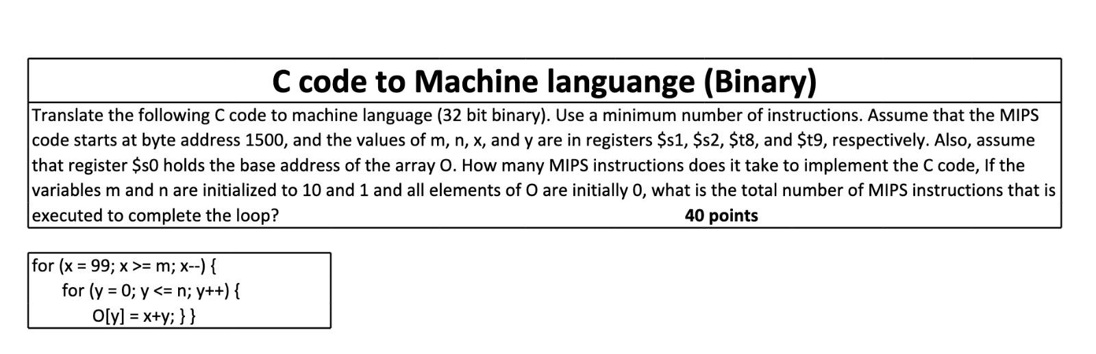 Solved C code to Machine languange (Binary) Translate the | Chegg.com