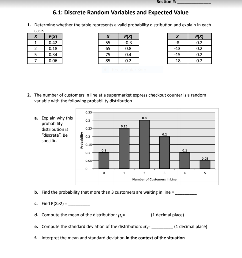 Solved Section #: 6.1: Discrete Random Variables And | Chegg.com