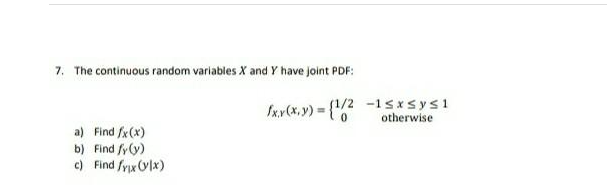 Solved 7. The continuous random variables X and Y have joint | Chegg.com