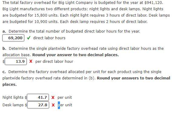 Solved The Total Factory Overhead For Big Light Company Is | Chegg.com