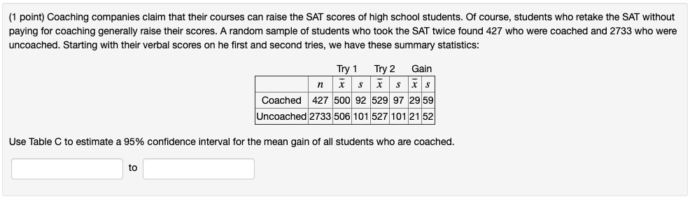 Solved (1 Point) Coaching Companies Claim That Their Cour