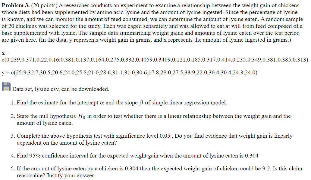 Solved Problem 3. (20 points) A researcher conducts an | Chegg.com