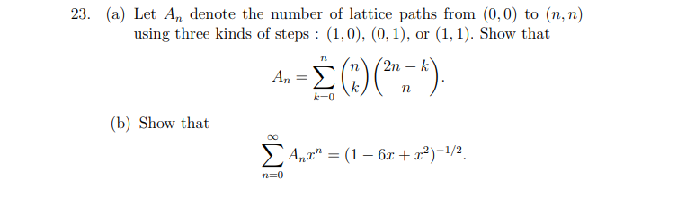 (a) Let An denote the number of lattice paths from | Chegg.com