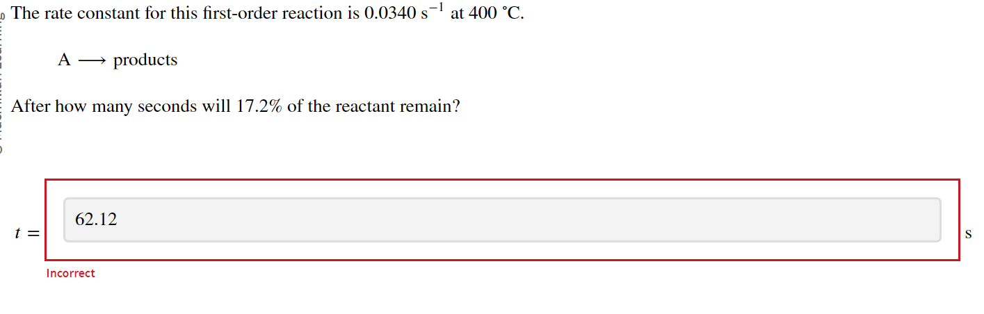 Solved The rate constant for this first-order reaction is | Chegg.com