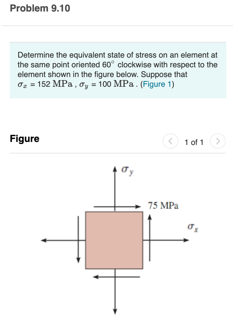 Solved Problem 9.10 Determine the equivalent state of stress | Chegg.com