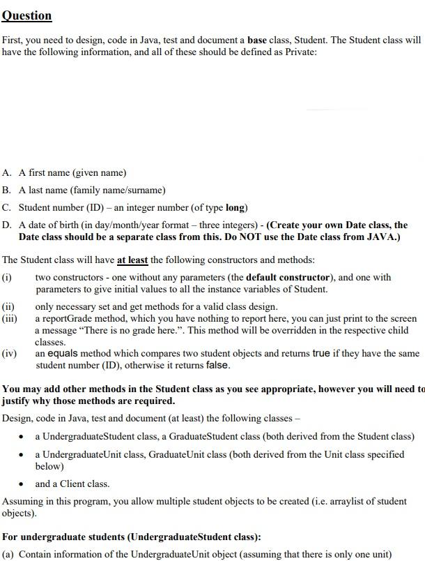 Solved Question First, you need to design, code in Java, | Chegg.com