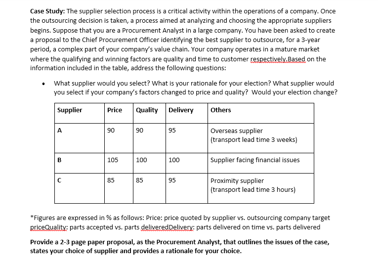 supplier selection case study