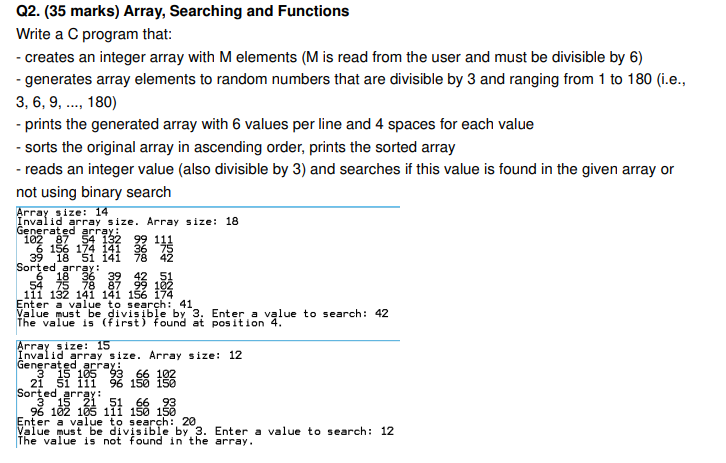 Solved Q2. (35 marks) Array, Searching and Functions Write a | Chegg.com