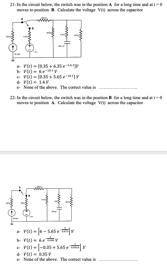 Solved 21 In The Circuit Below The Switch Was In The Po Chegg Com