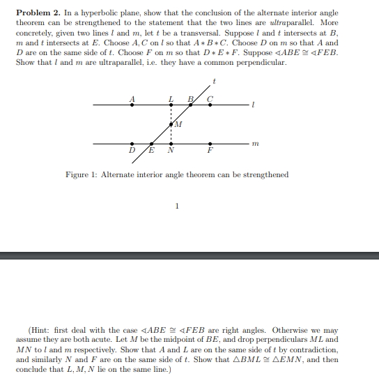 Solved Problem 2. In a hyperbolic plane, show that the | Chegg.com