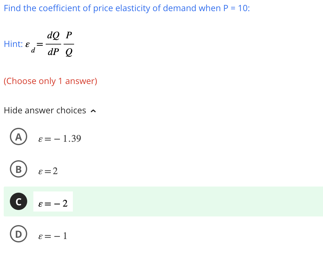 Solved Find the coefficient of price elasticity of demand | Chegg.com