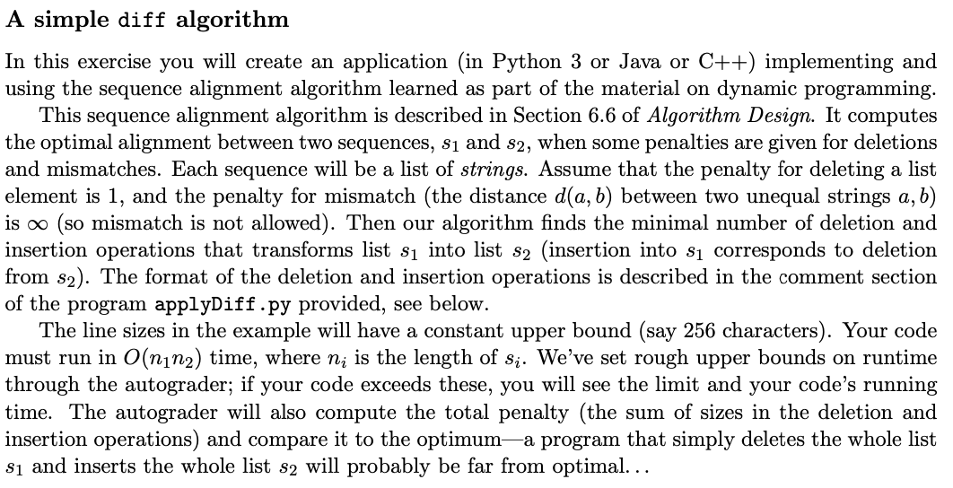 A simple diff algorithm In this exercise you will | Chegg.com image.