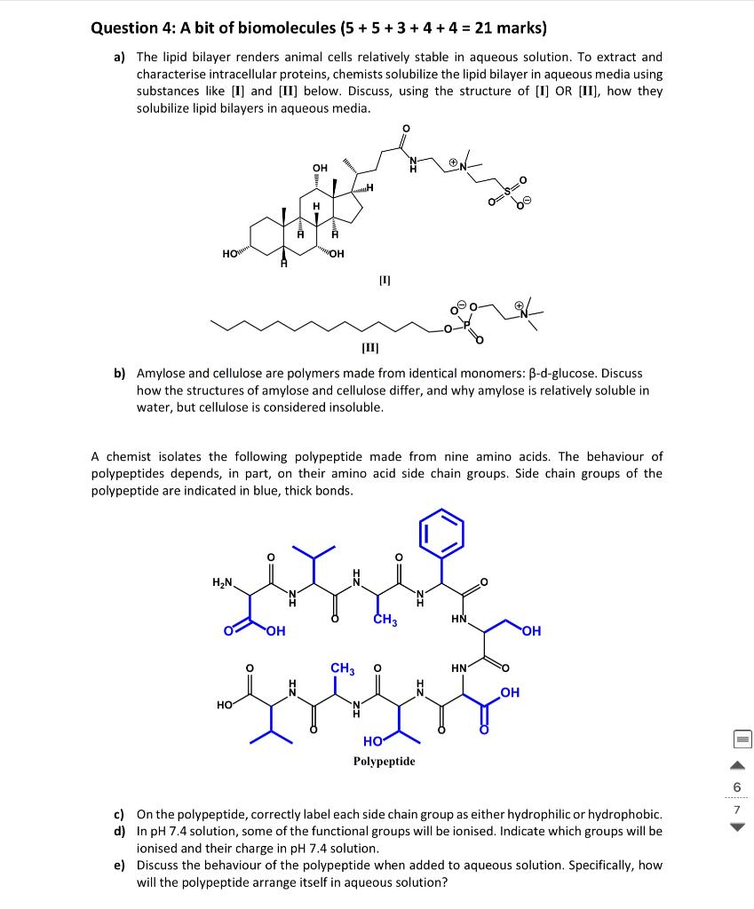 Solved Question 4: A bit of biomolecules (5+5+3+4+4=21 | Chegg.com