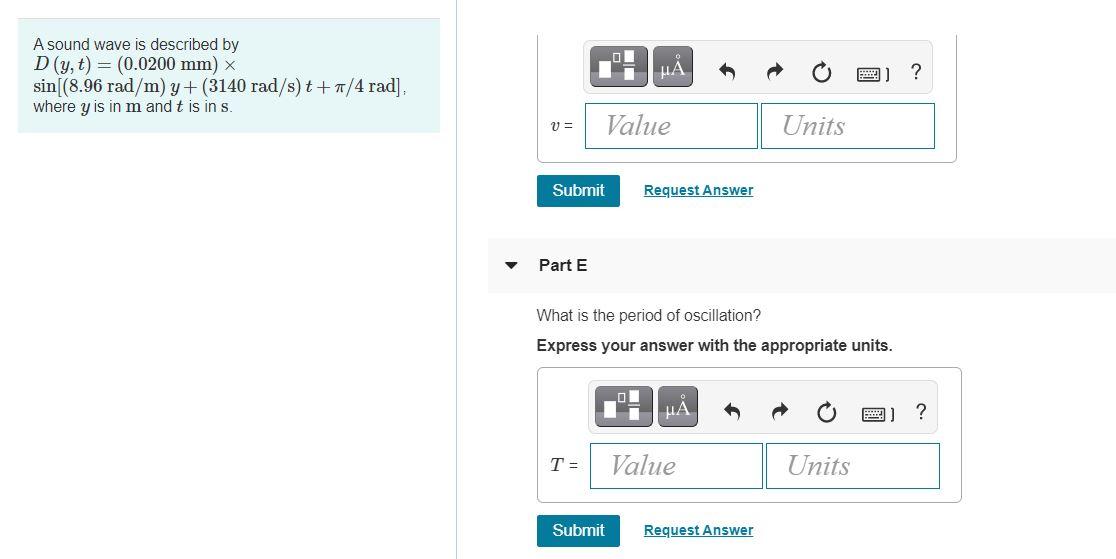 Solved Part C A Sound Wave Is Described By D Y T 0 0 Chegg Com