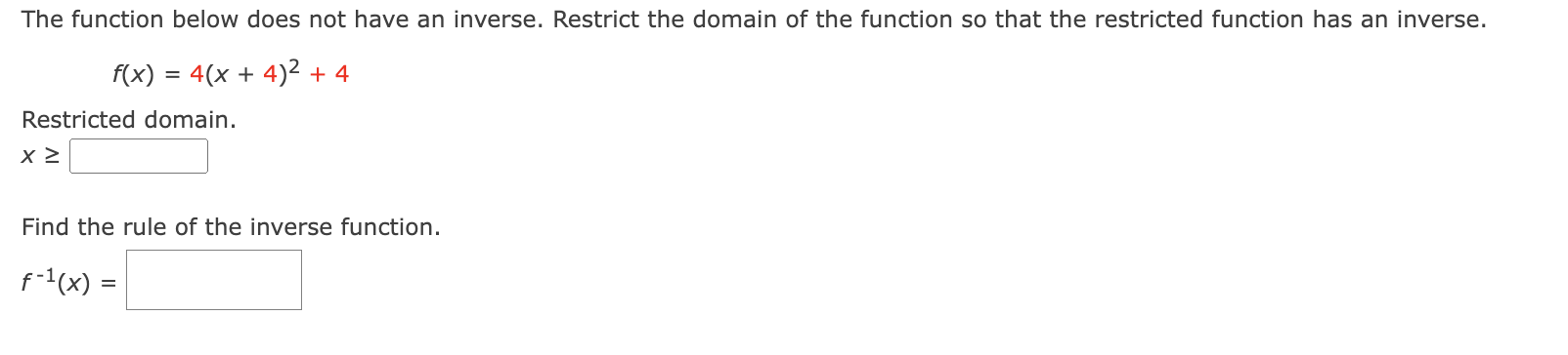 how to restrict the domain of an inverse function