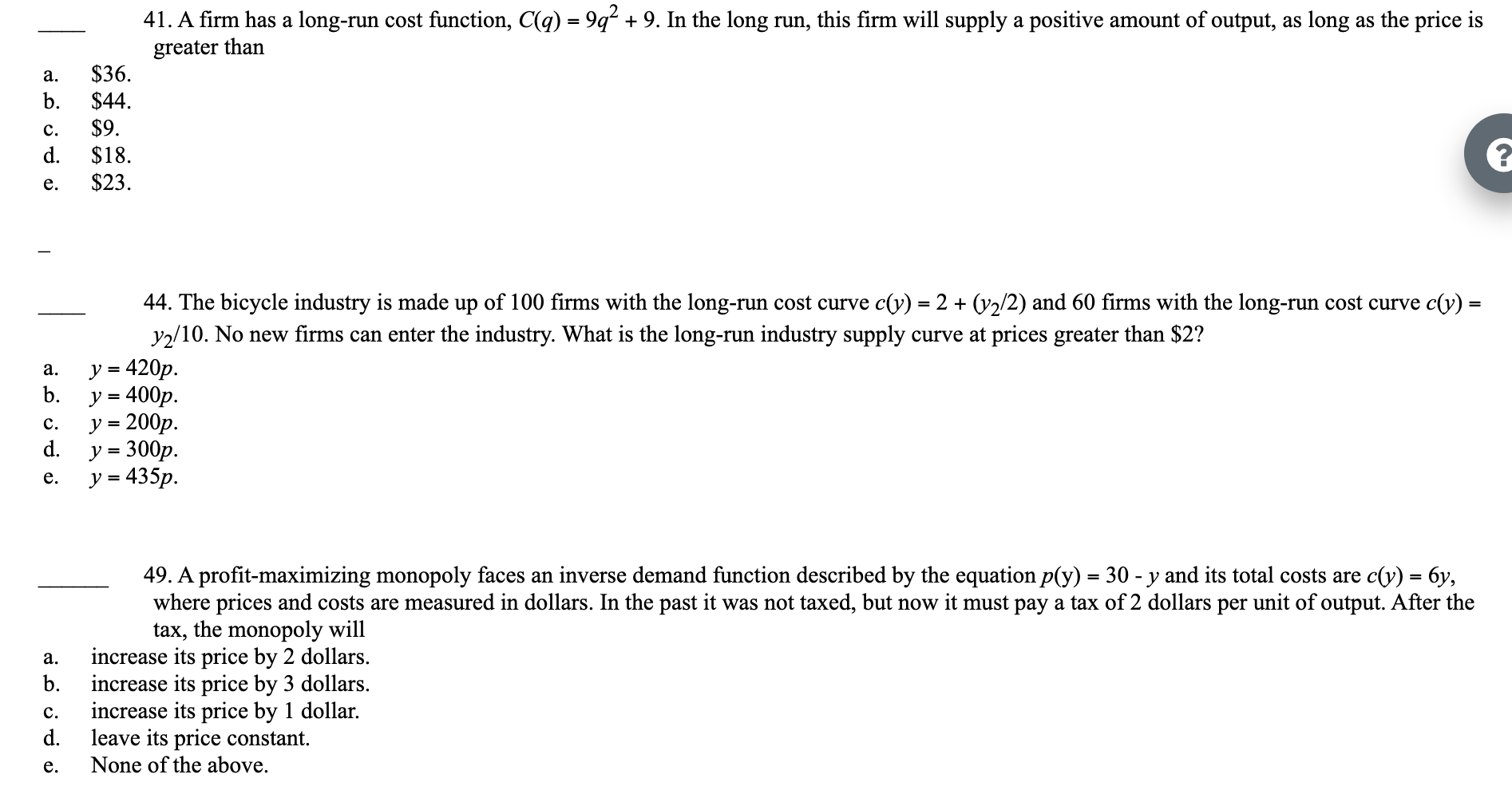 Solved 41 A Firm Has A Long run Cost Function C q 9q Chegg