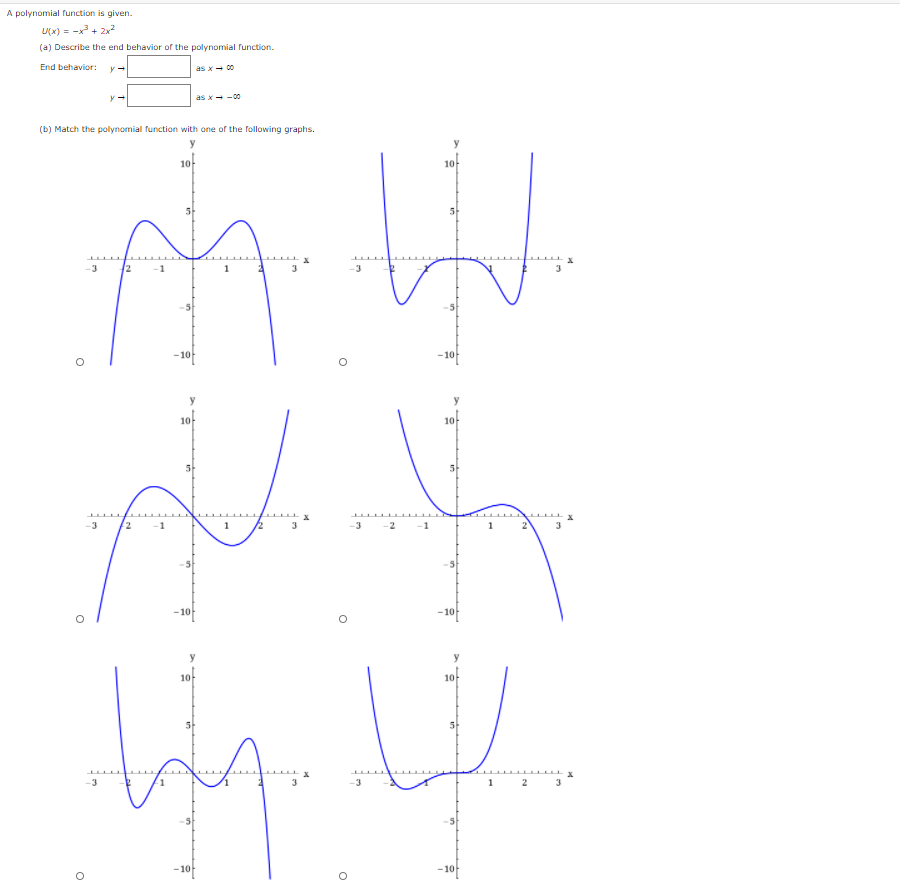 Solved A polynomial function is given. U(x) = −x3 + 2x2 (a) | Chegg.com