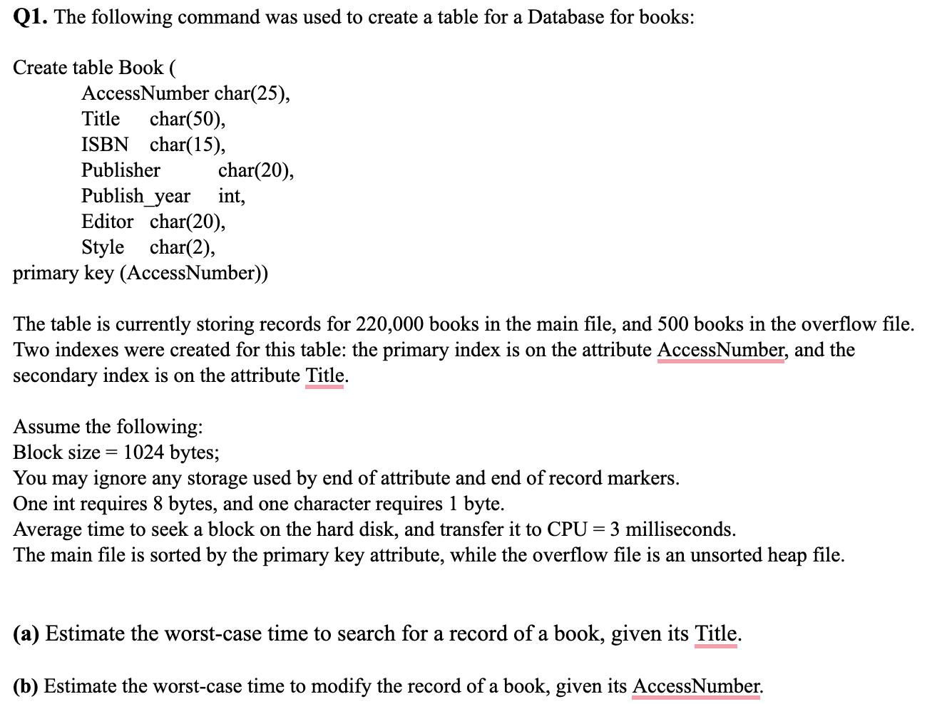Q1. The following command was used to create a table | Chegg.com