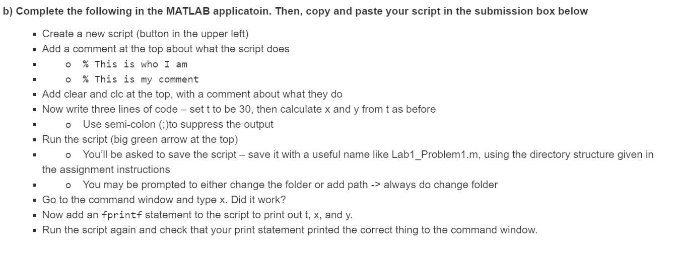 Solved a) Do the following in the MATLAB application, not in | Chegg.com