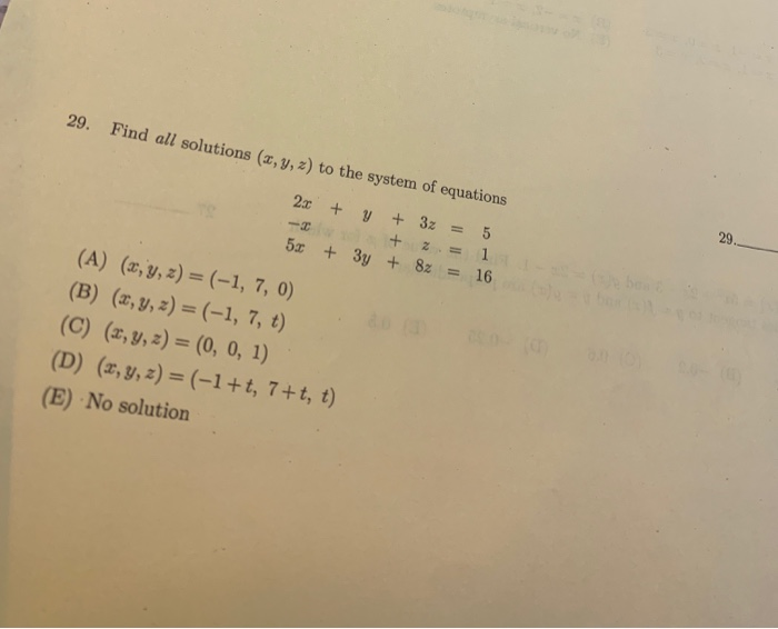 Solved 29. Find all solutions (x, y, z) to the system of | Chegg.com